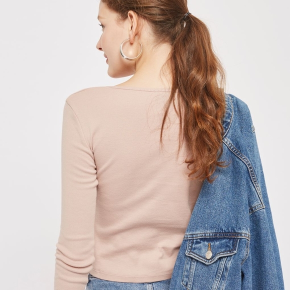 TOPSHOP Long Sleeve Button Front Crop Top Size 2 - Picture 5 of 8